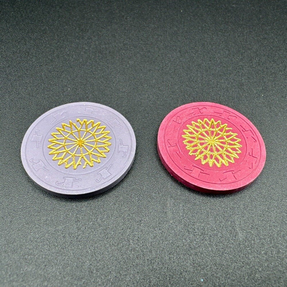 Paulson Top Hat Cane Purple Rose Starburst Hot Stamped Poker Casino Chips